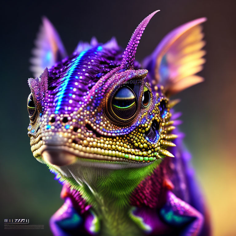 Detailed digital artwork: Fantastical reptile creature with iridescent scales