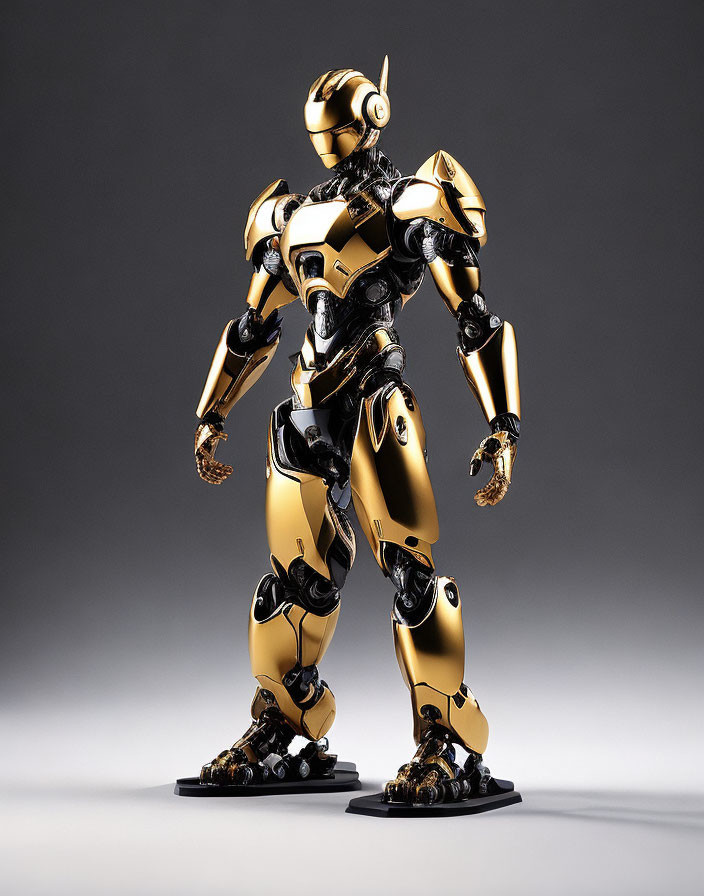 Golden humanoid robot with black accents on grey background