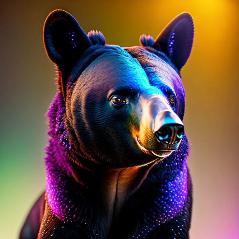 Colorful Neon Bear on Multicolored Background