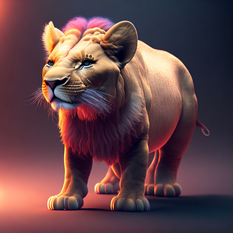 Stylized digital lion art with human-like expression on warm gradient background