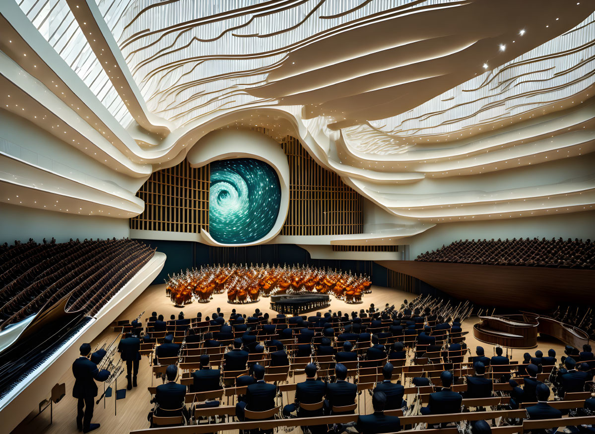 Concert hall with audience in flow