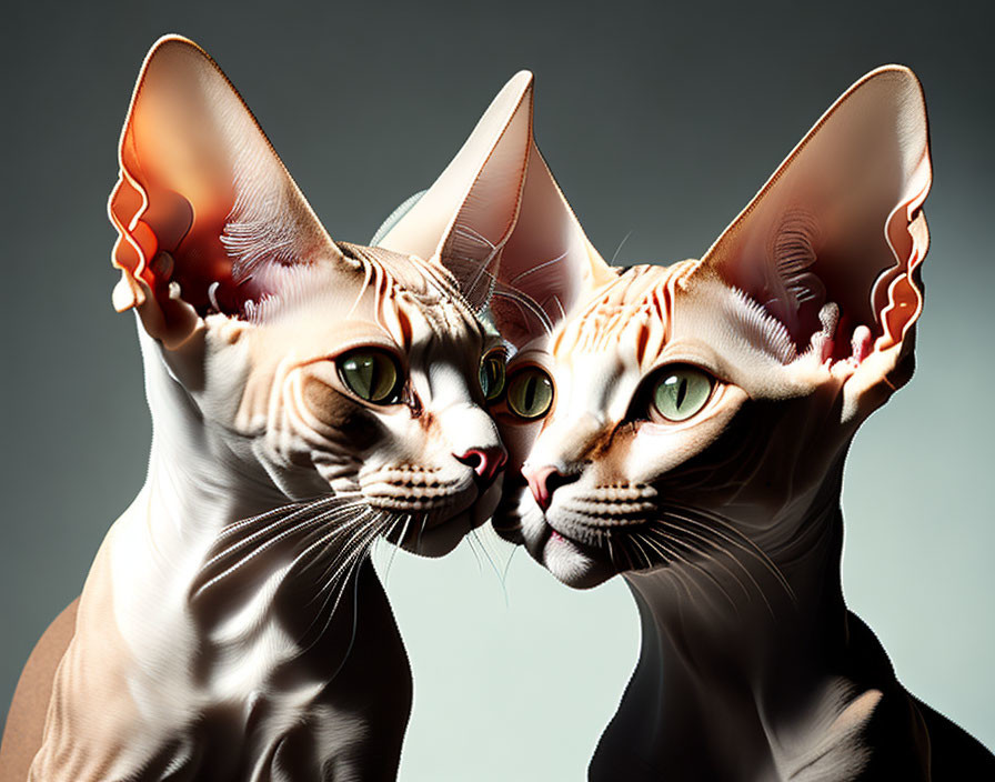 Hairless sphynx cats with large ears on gradient background