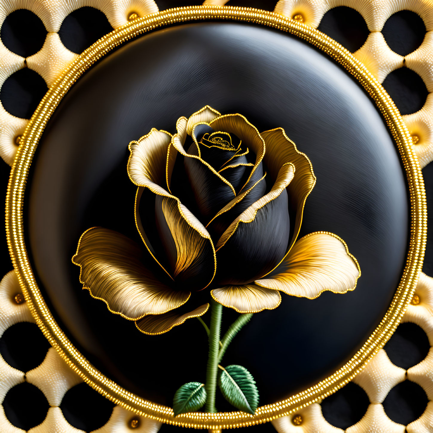 Black Rose Embroidered in Gold #001