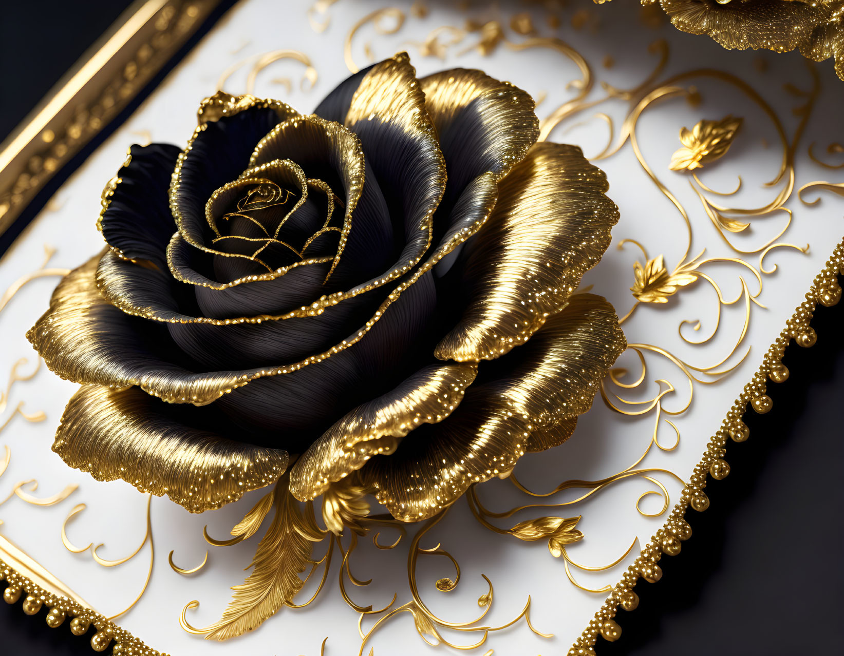 Black Rose Embroidered in Gold #002