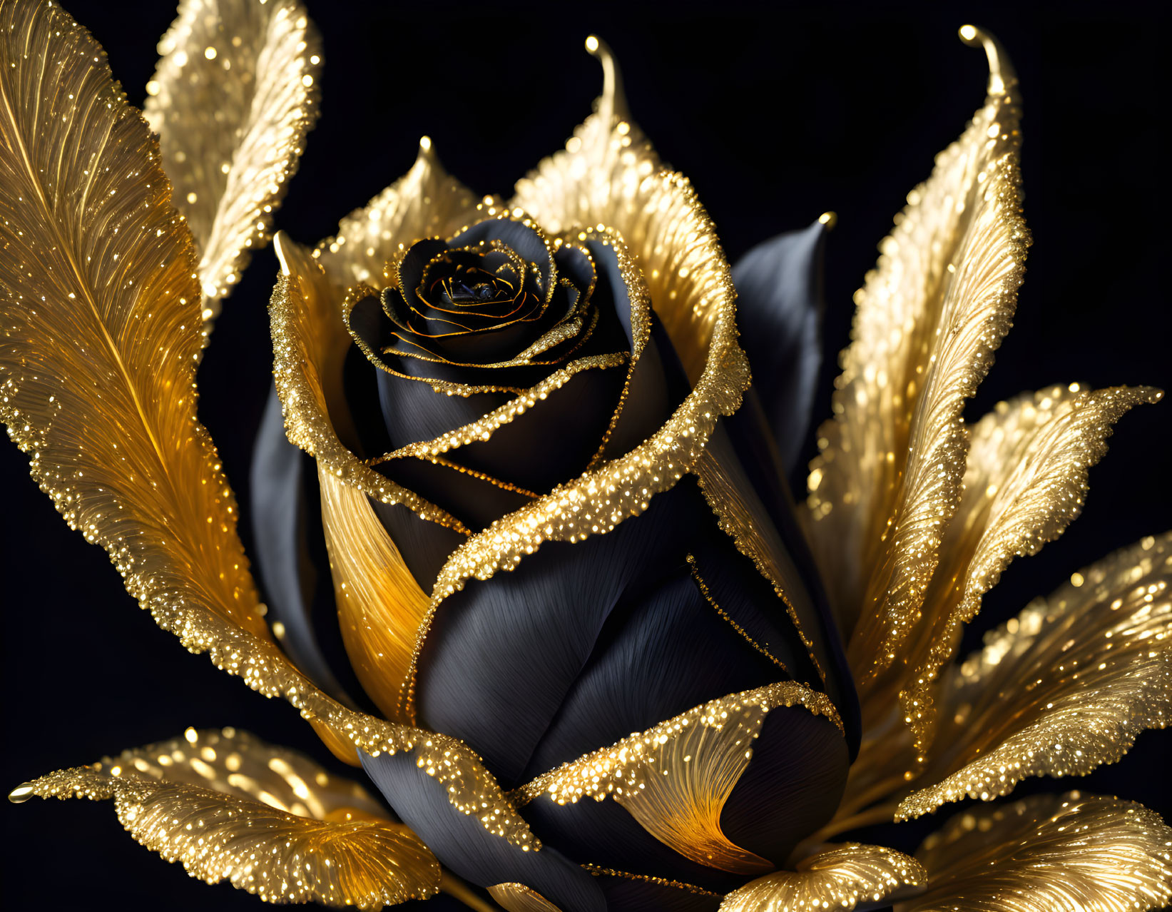 Black Rose Embroidered in Gold #000
