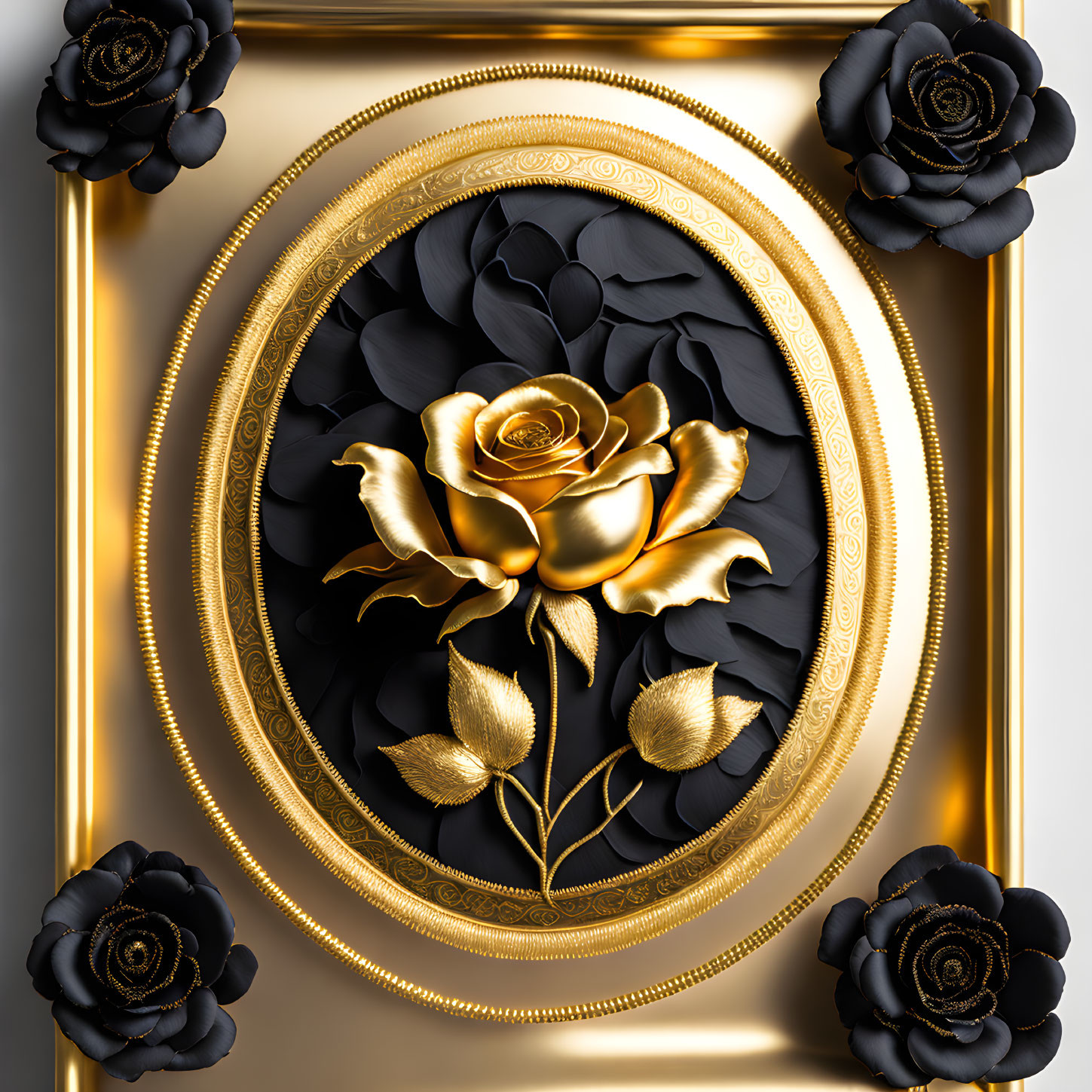 Black Rose Embroidered in Gold #003
