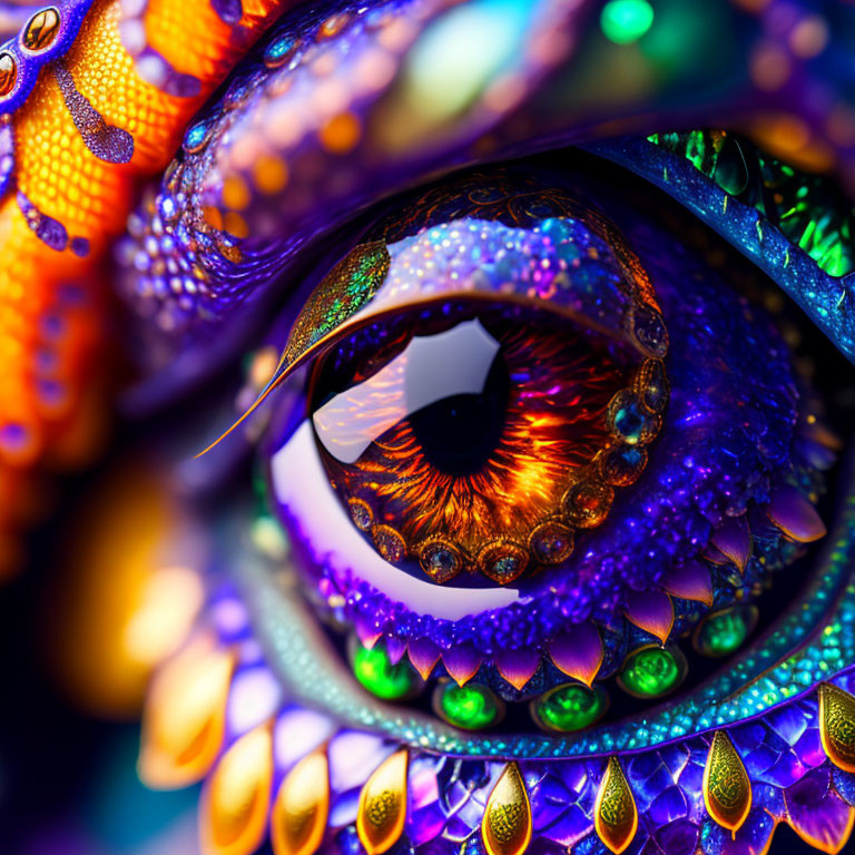Colorful Close-Up Eye with Textured Scales: Fantasy Reptilian Look