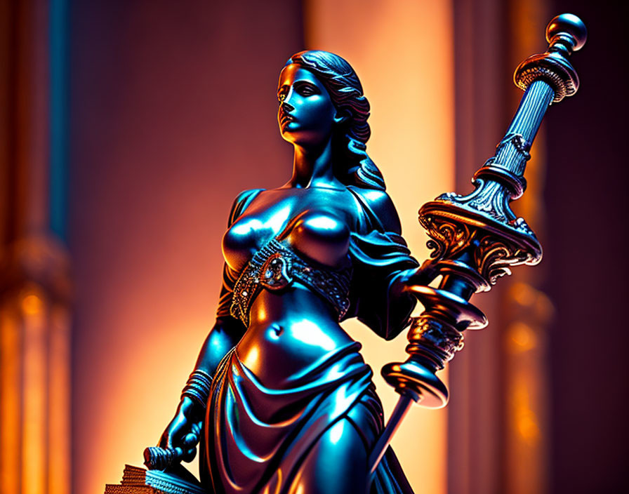 Symbolic Lady Justice statue with balance scale and sword