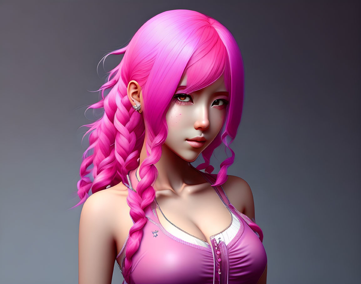 Vibrant pink-haired female character in 3D illustration