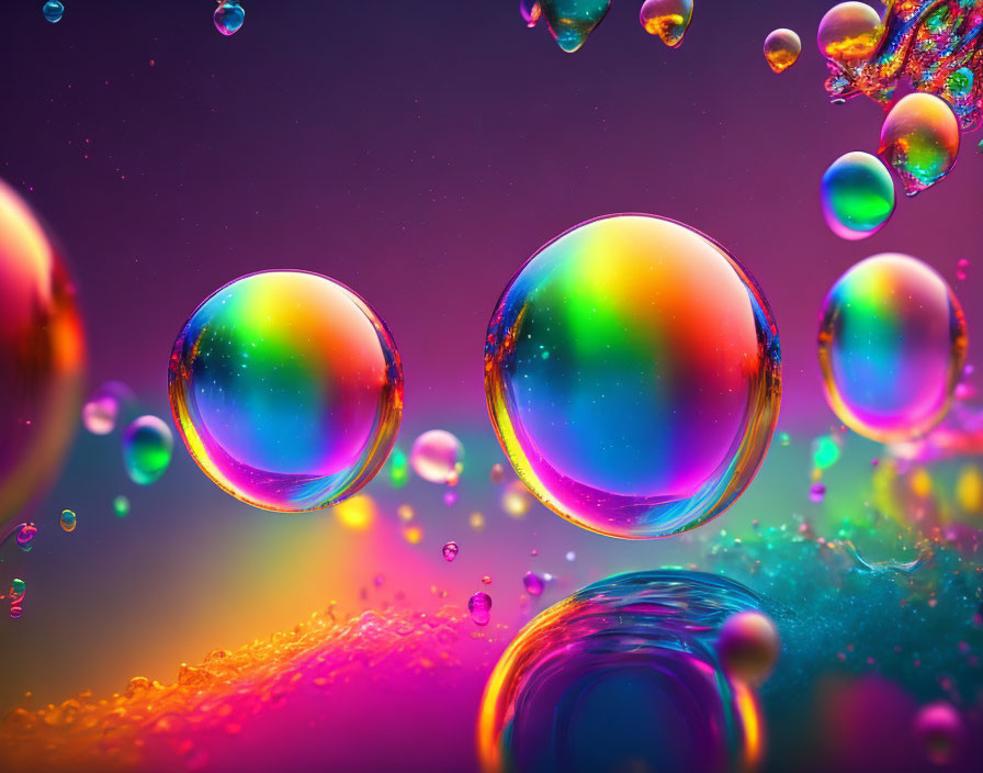 Colorful soap bubbles on purple and pink backdrop: Dreamy and surreal display
