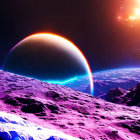 Colorful Cosmic Space Scene with Luminous Planet and Radiant Stars