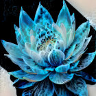 Luminous blue lotus illustration on dark backdrop