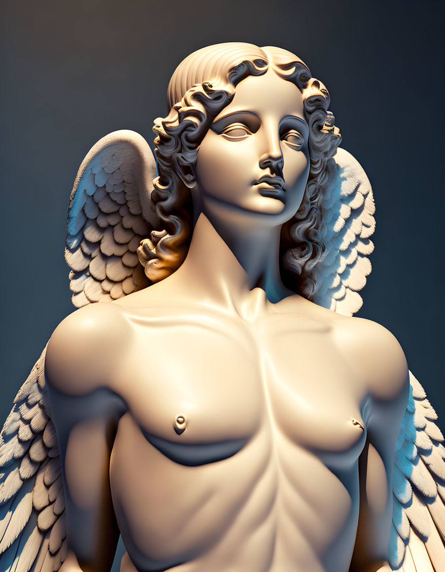 Classical angel bust with detailed wings and serene expression