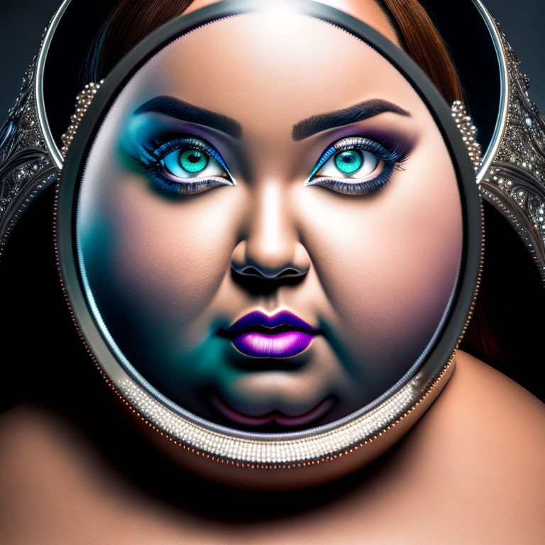 Digitally Altered Portrait with Exaggerated Features and Bold Makeup