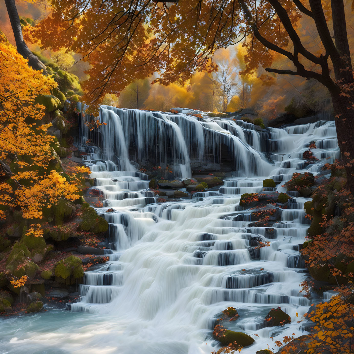 Water falls in autumn