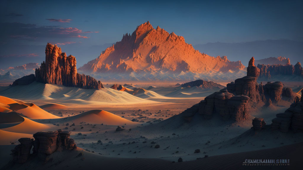 Majestic desert landscape with sandstone formations at sunset