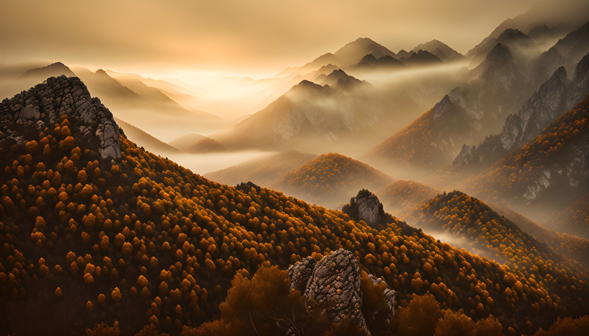 Mountains with morning fog
