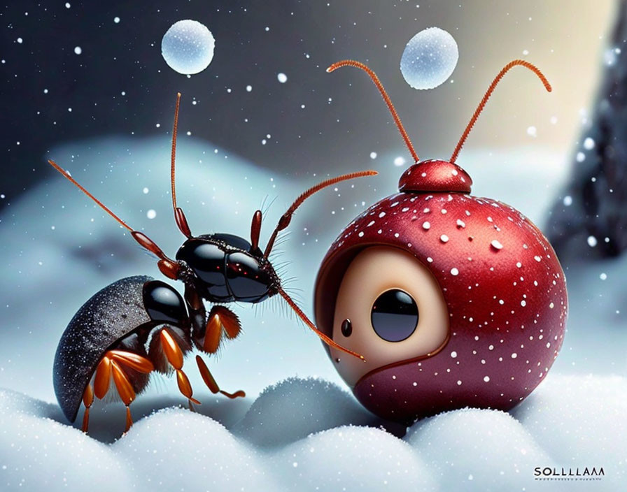 Beautiful ant in snow 