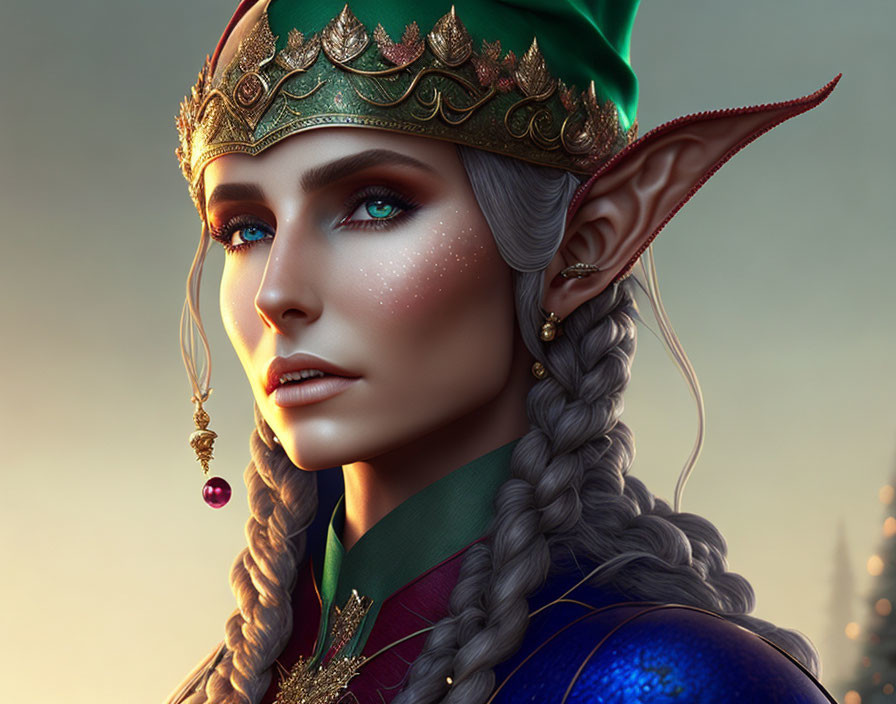 Female Elf Digital Artwork with Blue Eyes and Regal Expression