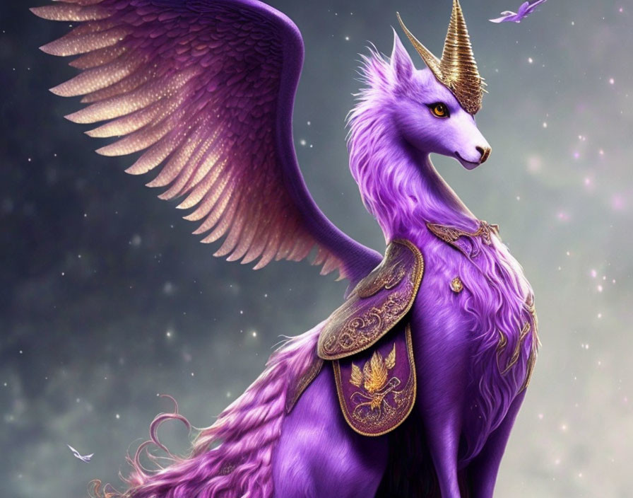 Majestic purple griffin with expansive wings and golden accents