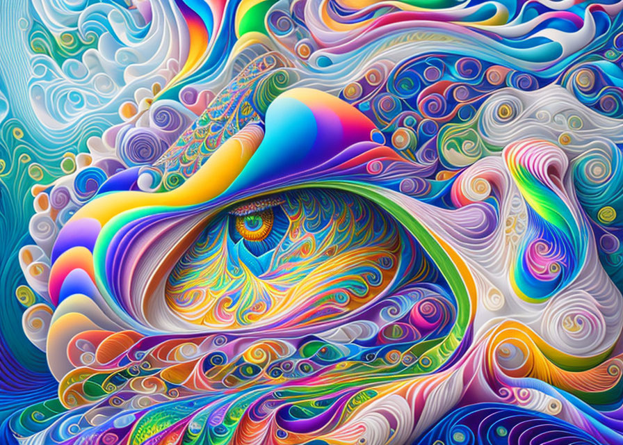 Vibrant Psychedelic Artwork with Eye and Swirls