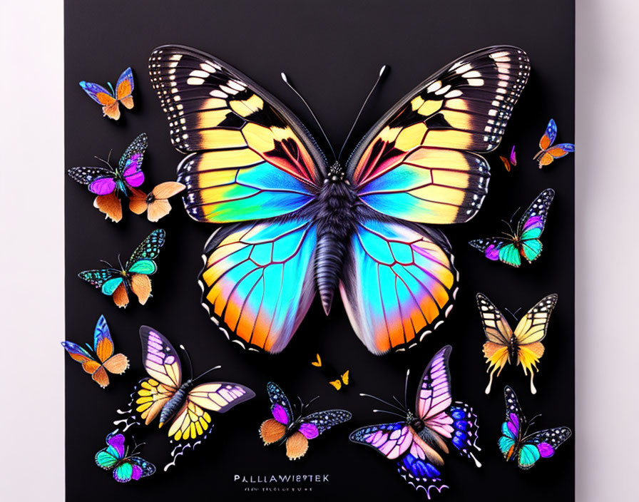 Colorful Butterfly Illustrations on Black Background