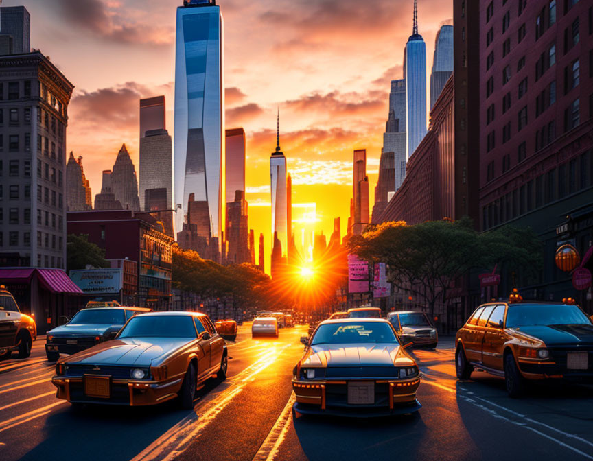  sunrise in Newyork city street 