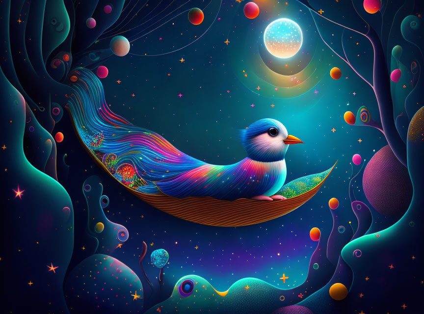 bird on a flying carpet