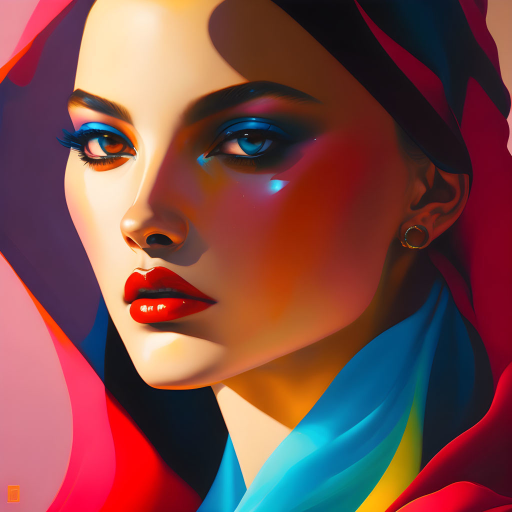 Colorful makeup portrait with glossy lips & vibrant shadows