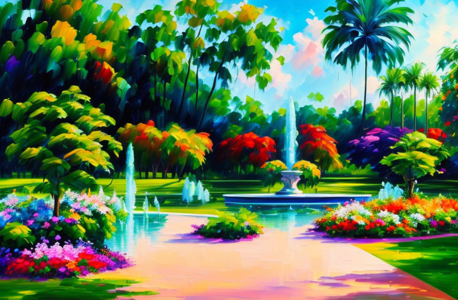 Tropical garden with palette knife