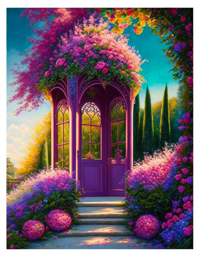 Phone booth over grown with flowers