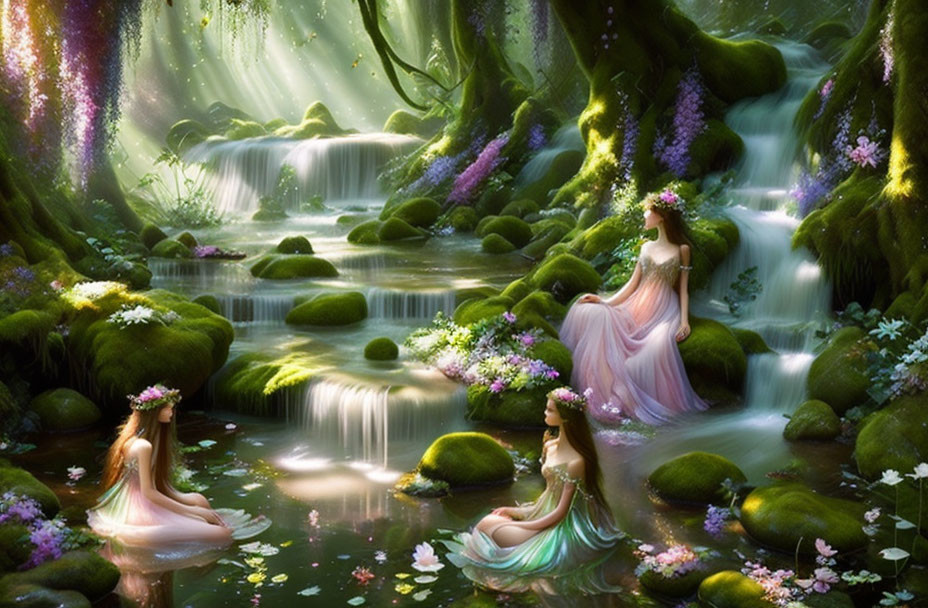 Fairies in enchanted forest