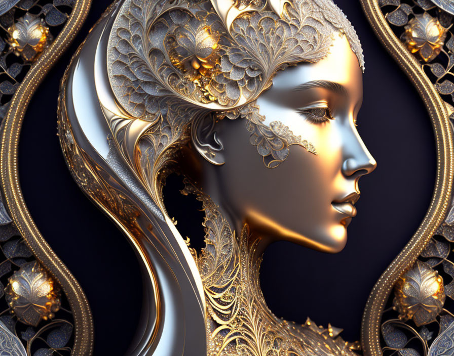 Regal woman in ornate golden headdress art