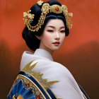 Detailed Portrait of Woman in Traditional Asian Attire