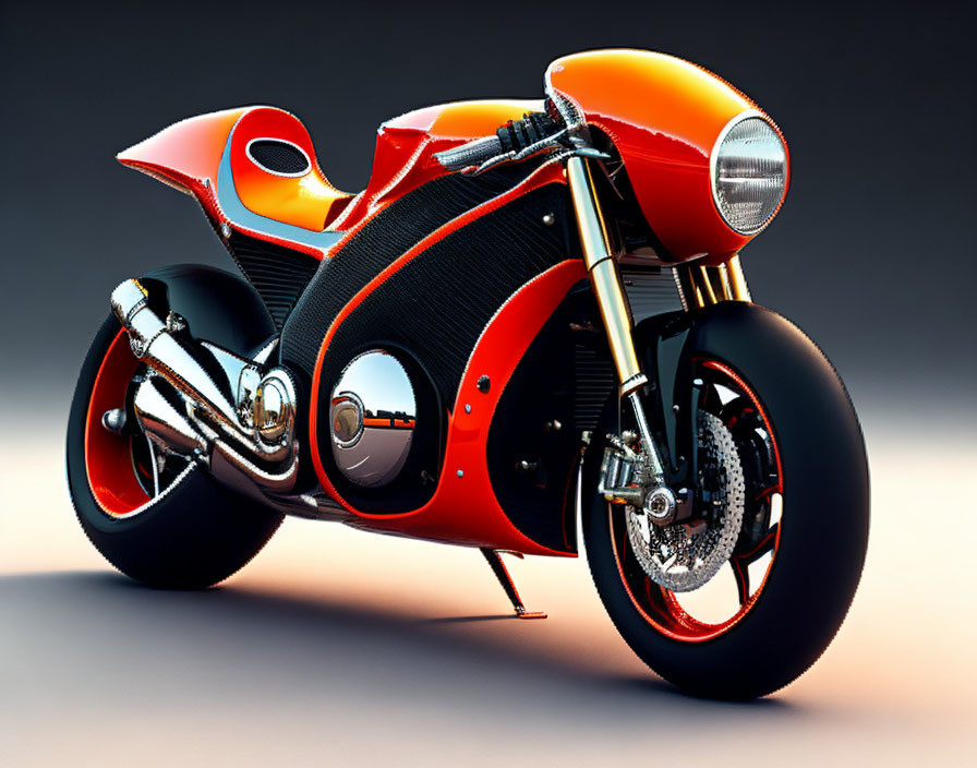 Modern Orange and Black Motorcycle with Aerodynamic Design and Chrome Accents