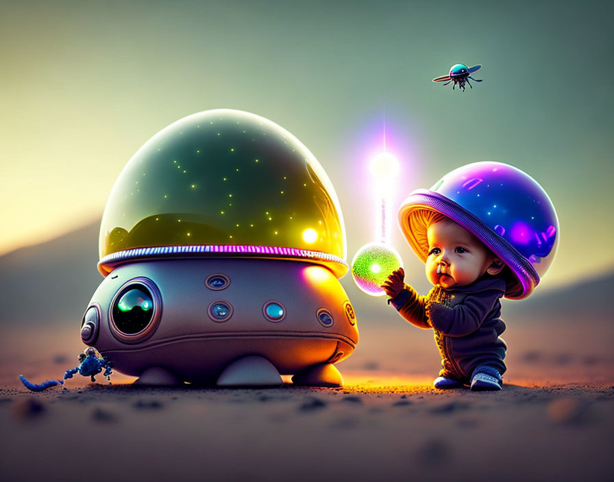 Little kid playing with UFO