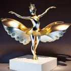 Golden ballerina figurine with multiple arms on pedestal.