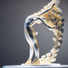 Abstract Gold and White Sculpture with Floral and Leaf-like Patterns