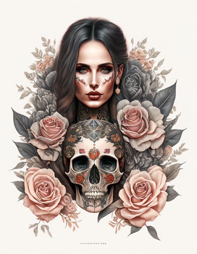 Tattooed Woman with skull