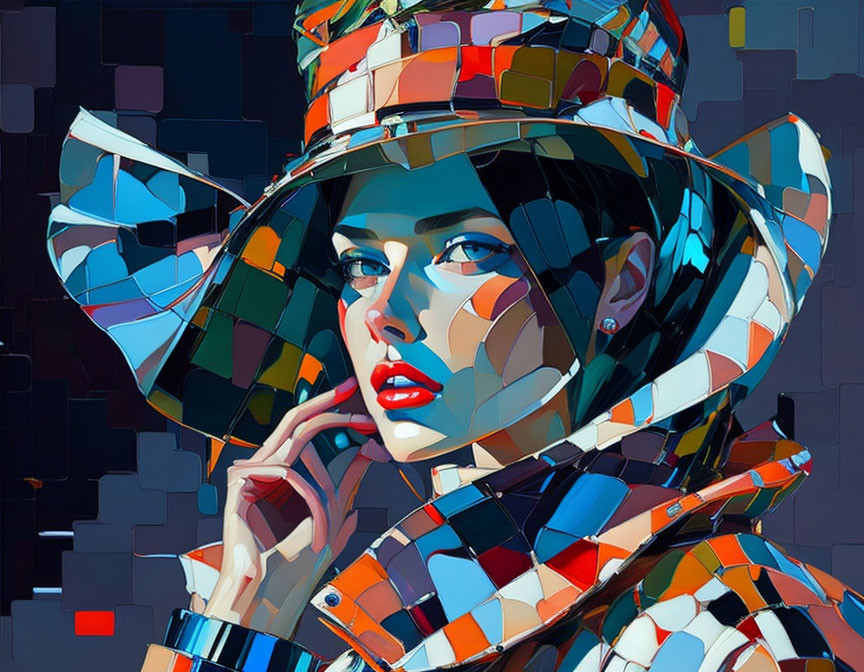 Geometric multicolored portrait with digital cubist style