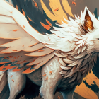 Colorful Illustration of Majestic Winged Fox with Fiery Feathers