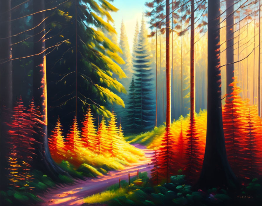 forest in summer, oil painting,