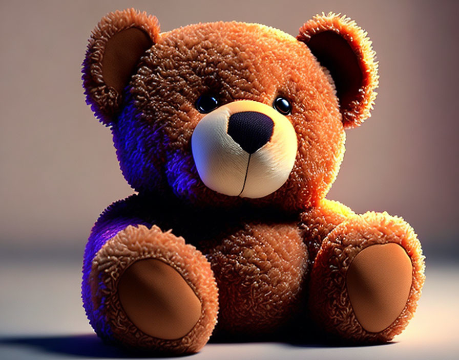 Brown Fluffy Teddy Bear with Shiny Eyes on Soft Background