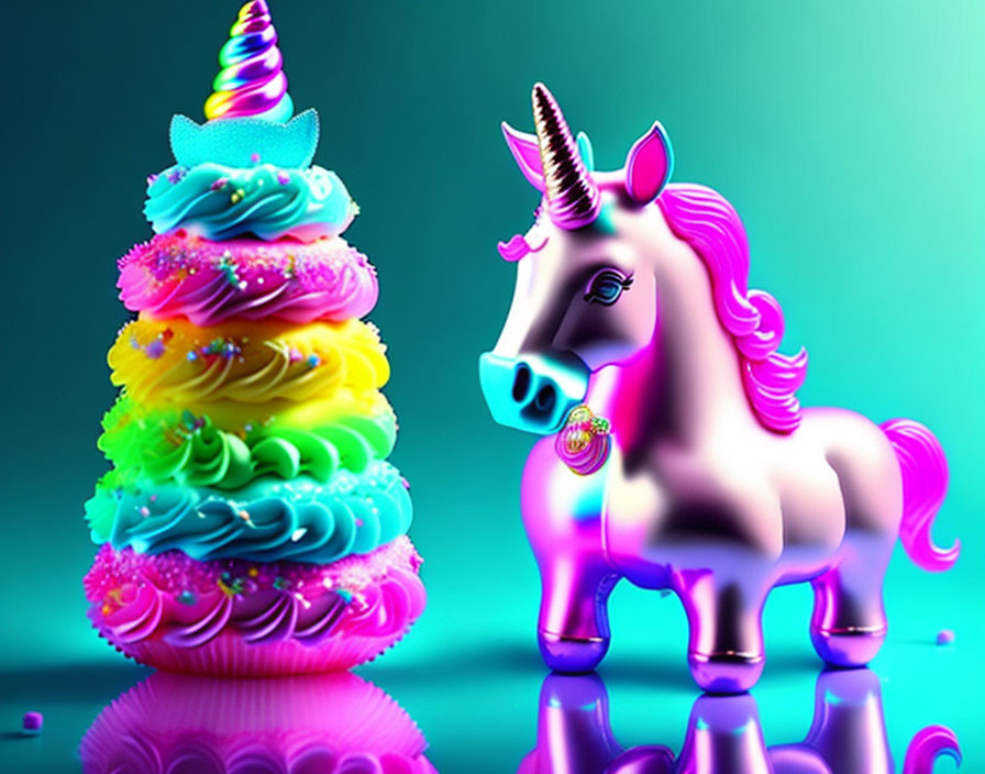 Colorful Unicorn Toy with Rainbow Cupcake Display