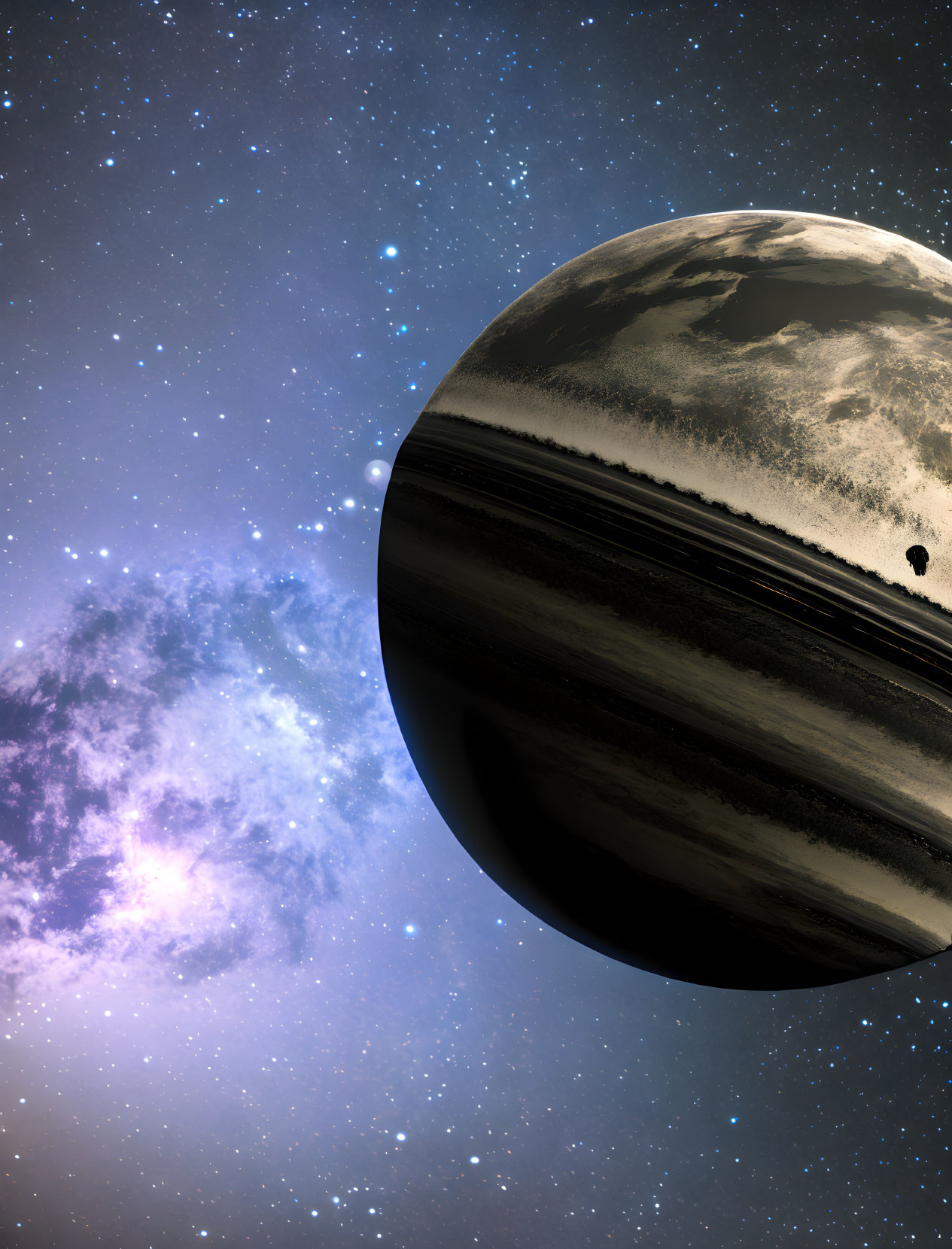 Detailed gas giant planet in celestial scene against starry background