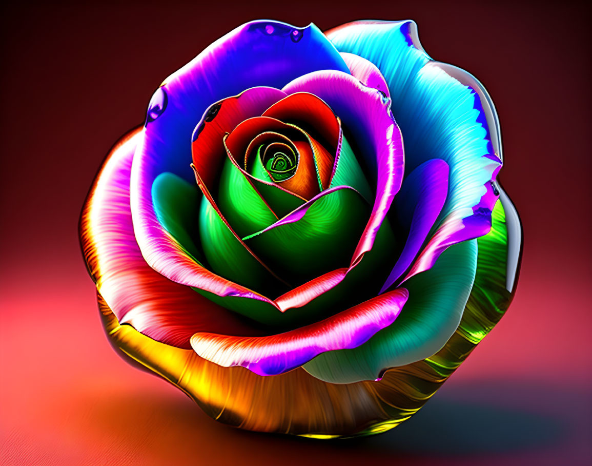 Multicolored Rose with Vibrant Hues on Red Background