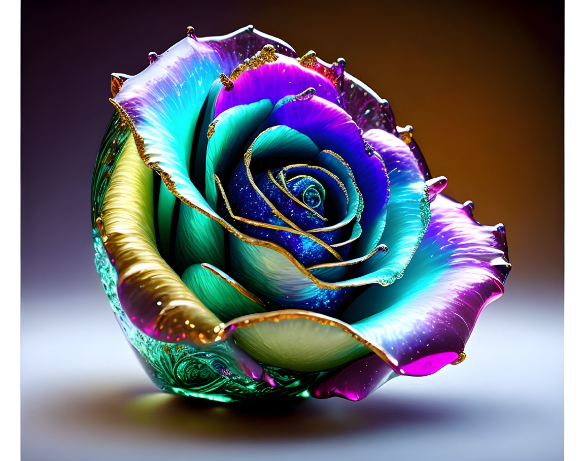 Digitally Enhanced Rose with Cosmic Pattern and Glistening Edges on Warm Background