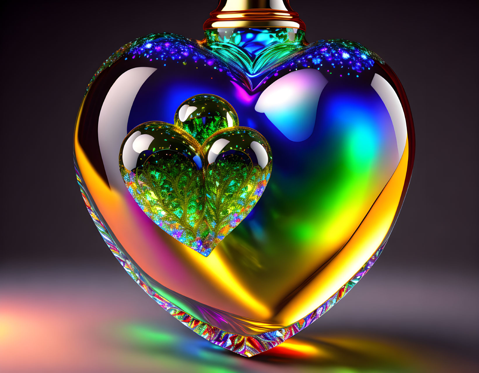 Colorful 3D Heart-shaped Ornament with Fractal Patterns