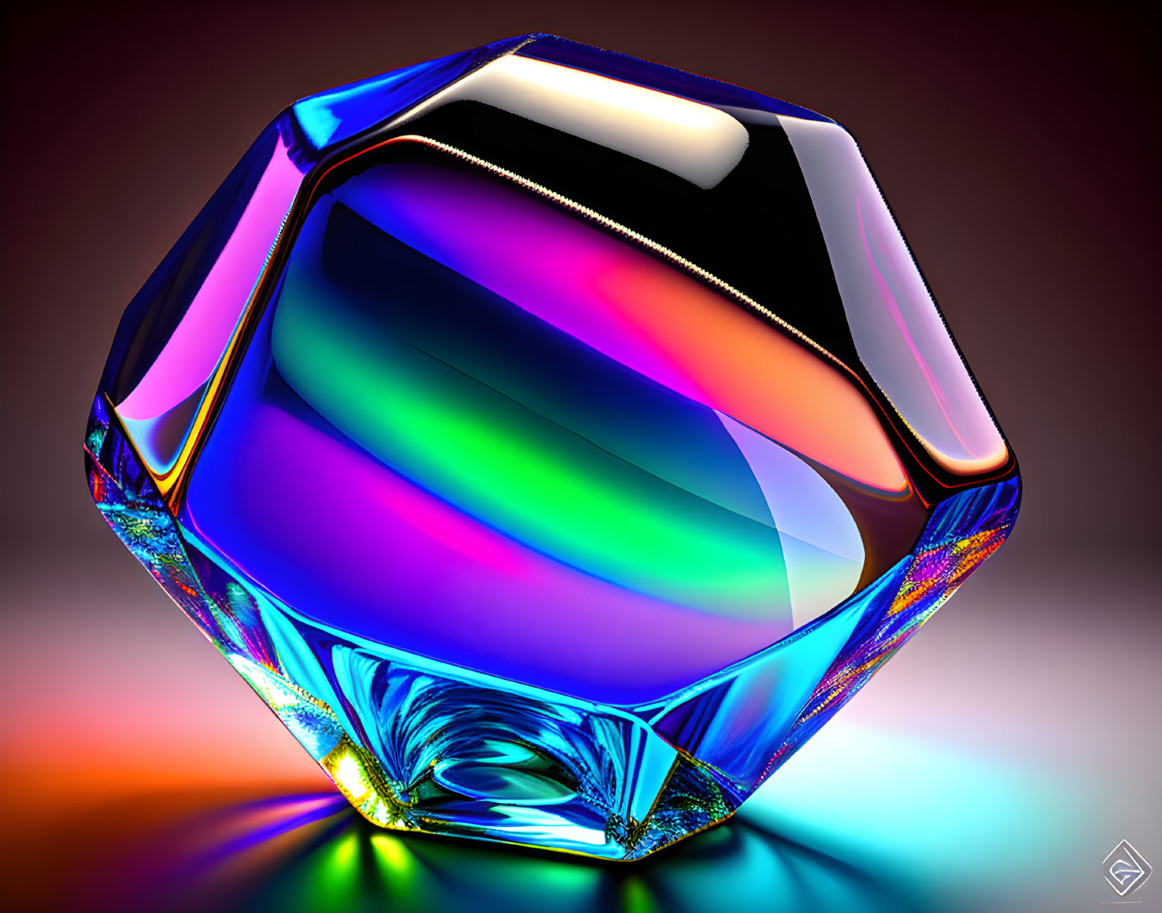 Iridescent Crystal Dodecahedron on Gradient Background