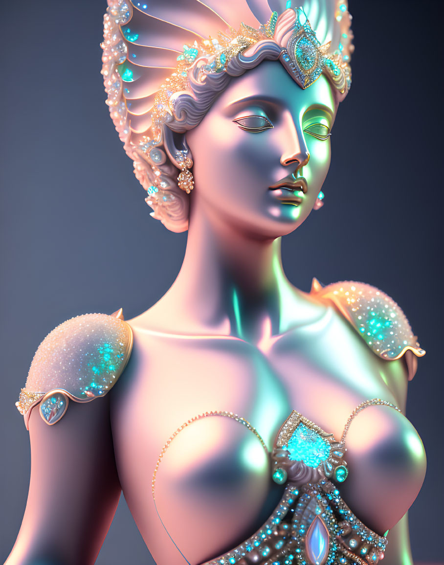 Stylized Female Figure in Elven Fantasy Attire on Gradient Background